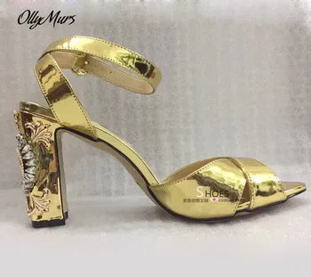 

OllyMurs New Genuine Leather Open Toe Summer Sandals Thick Heel Crystal Clock HIgh Heel Sandals Shoes Women