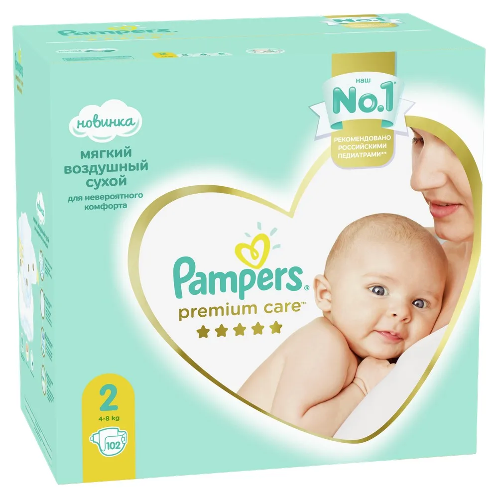 Подгузники Pampers Premium Care Размер 2 4-8кг 102 штуки | Мать и
