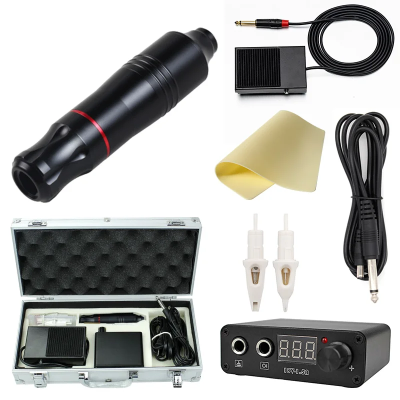 

Complete Tattoo Kit Tattoo Pen Machine Gun Mini Power Supply Foot Switch Cartridge Needles Hot Cheap Tattoo Kit Set