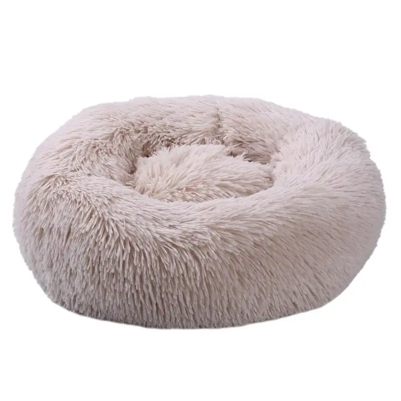 Кровать для питомца собаки удобные длинные плюшевые круглые маленькие кровати диван портативный теплый спальный мешок Мягкий щенок питомник дом дропшиппинг - Color: Beige