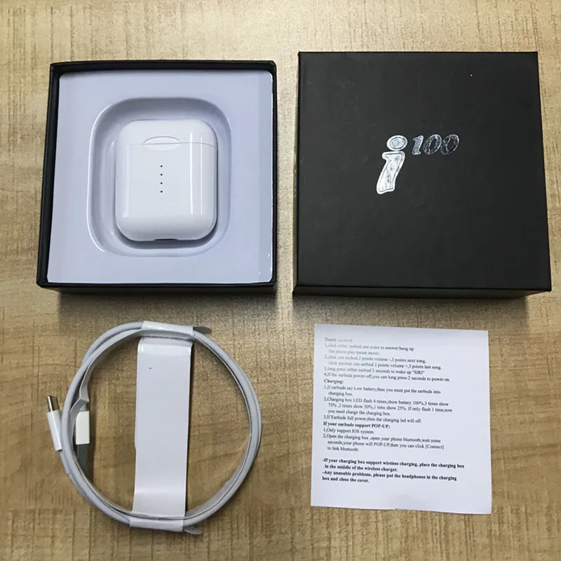 I100 TWS наушники беспроводные Bluetooth QI Беспроводная зарядная гарнитура PK W1 чип i90 i80 i60