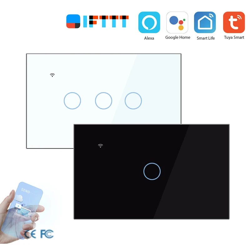

Us standard,crystal glass wifi light switch, 100/250v Tuya Smart Life App Remote Control ON OFF Timer Voice Control Google Home
