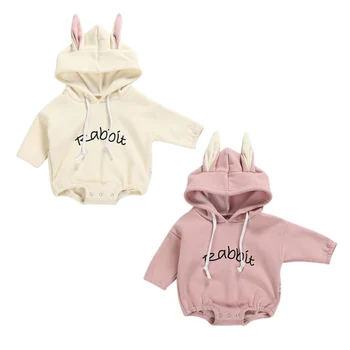 

Autumn Infant Baby Girls Boys Bodysuit Long Sleeve Letters Print Hoodie Ear Design Kids Bodysuit Jumpsuit