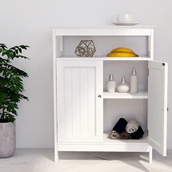 Almacenamiento de pie para baño, armario con puertas dobles, blanco