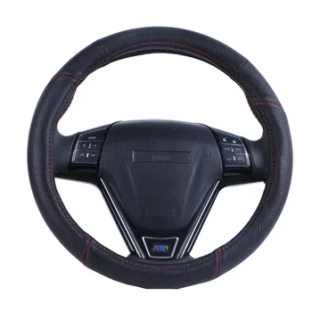 

Black Genuine Leather Steering Wheel Cover Universal 38 Cm Car Steering Sleeve Silicone Inner Ring Without Odor Comfortable
