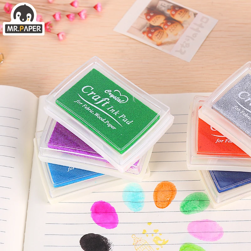 Mr Paper-almohadilla de tinta de 15 colores, artesanía de bricolaje hecha a mano, almohadilla de tinta a base de aceite para tela, papel recortes de madera, almohadilla de tinta para pintura de dedos