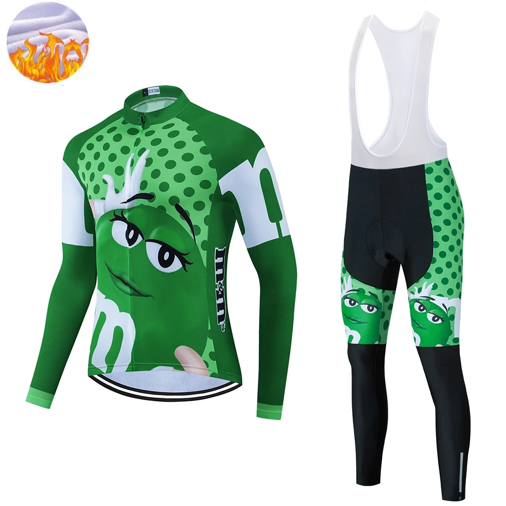 Fleece Cycling set Зимняя Теплая Флисовая велосипедная одежда мужская забавная длинная 9D набор MTB Униформа Ropa Ciclismo велосипедная одежда Джерси - Color: Fleece Cycling set