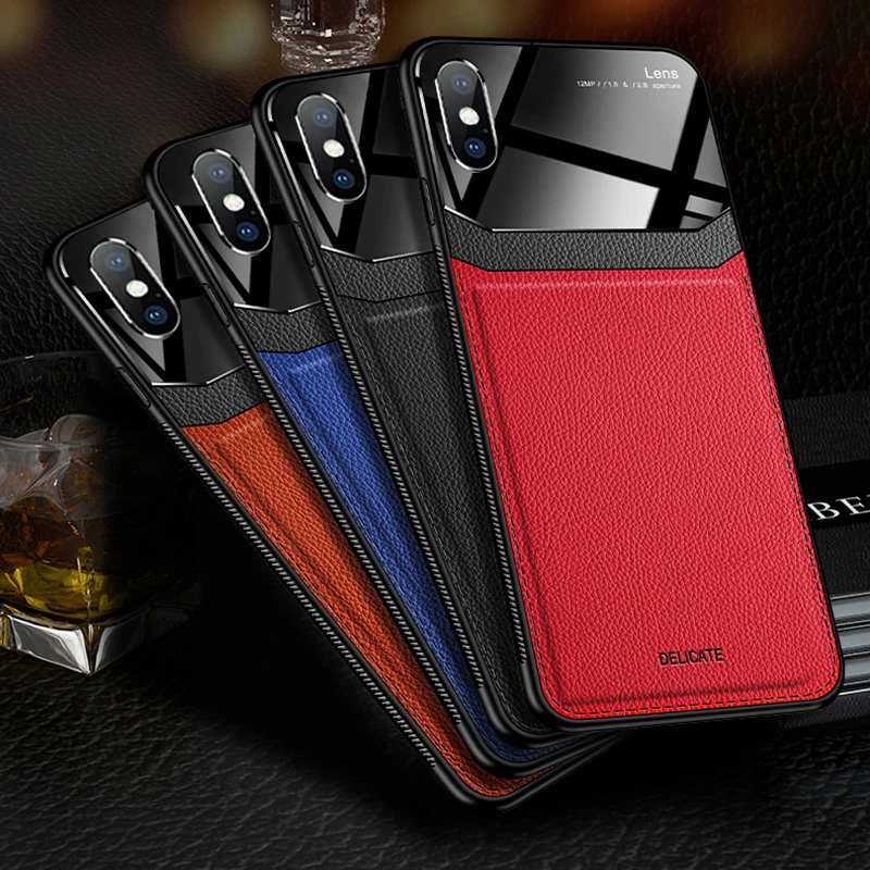 I coque, чехол, чехол, для Apple IPhone X XR iPhoneX на кожаном зеркальном стекле Силиконовый противоударный телефон роскошные мягкие милые чехлы