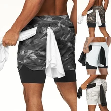 Pantalones cortos deportivos para hombre, 2 en 1, para correr, gimnasio, Fitness, entrenamiento