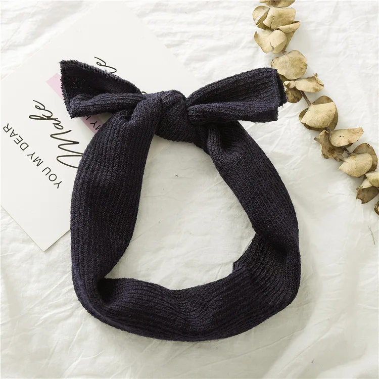navy blue Ruoshui детская осенне-зимняя вязаная головная повязка, однотонные Детские аксессуары для волос, эластичная резинка для волос, повязка на голову, детский обруч для волос - Цвет: navy blue