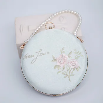 

Angelatracy 2020 DIY Handmade Pearl Floral Cheongsam Fresh Classical Hanfu Circular Bird Bags Messenger Bag Day Clutch Handbags