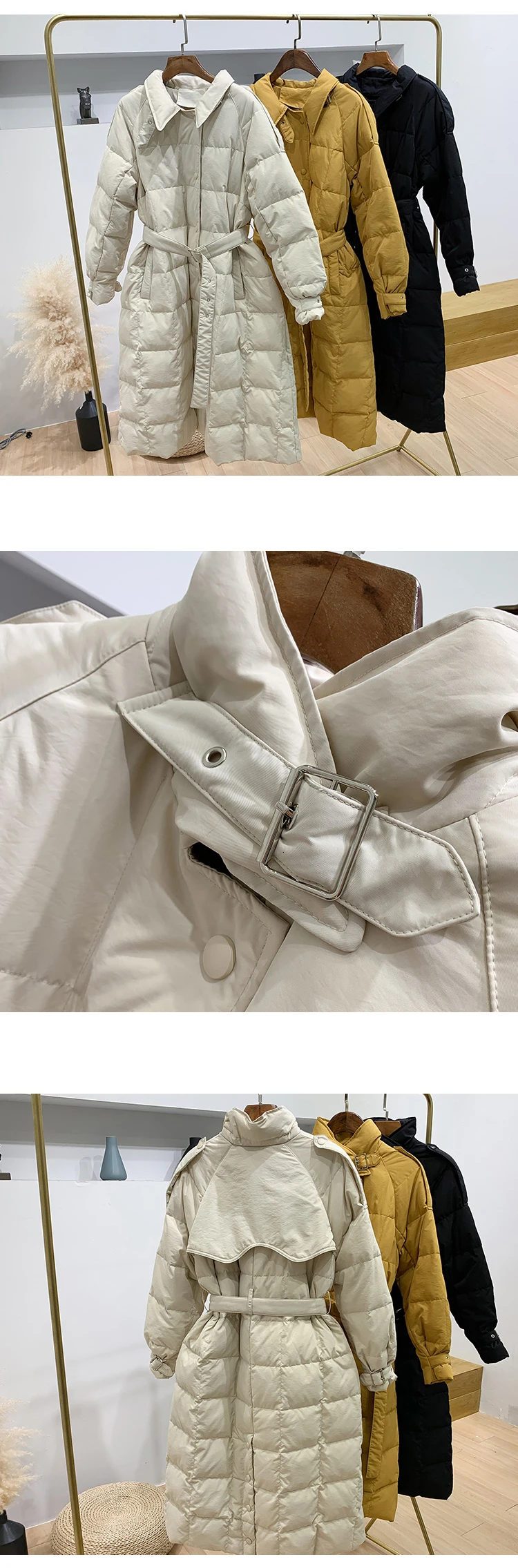 Теплое пуховое пальто для женщин OL зимняя женская Куртка парка Женская свободная длинная белая куртка на утином пуху женская верхняя одежда с поясом YRF64