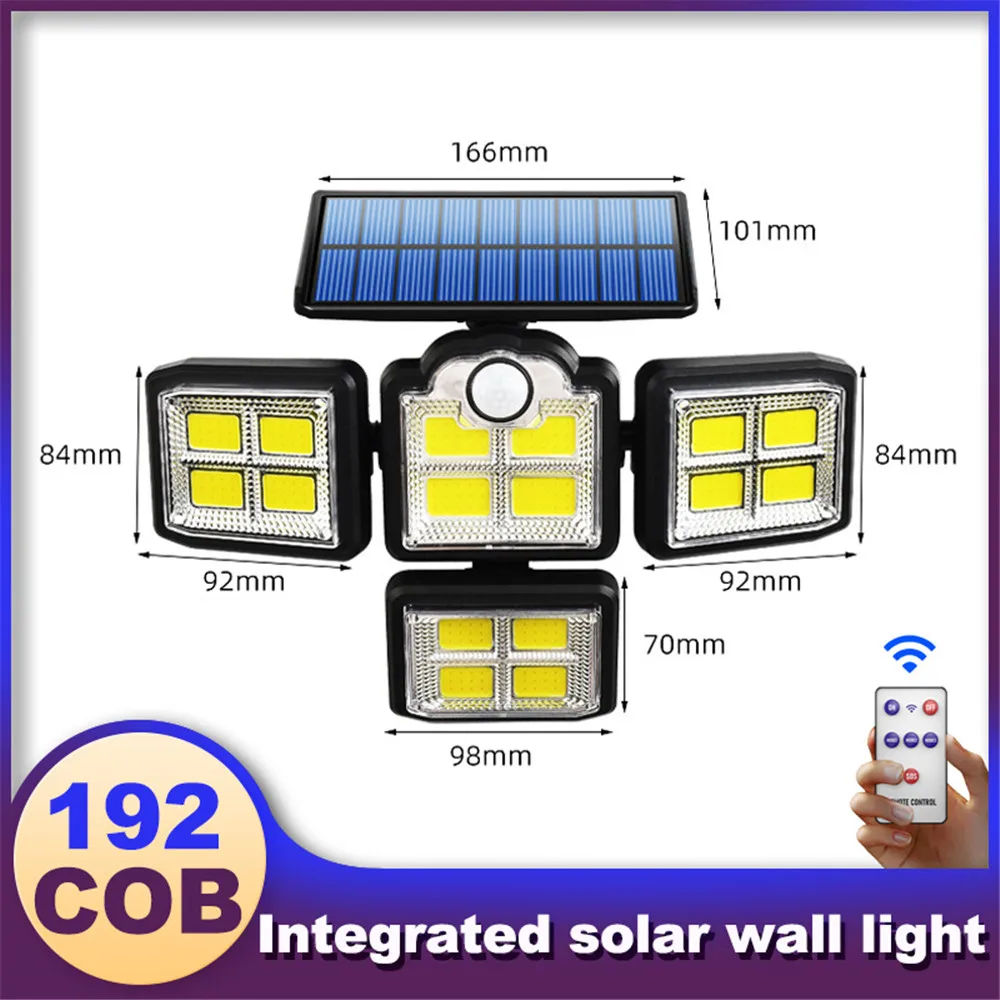 solar fence lights 100000LM 198COB LED Solar Light Outdoor Motion Sensor 4Heads 3 Modes Solar Wall Lamp IP68 Waterproof Landscape Security Lighting solar security light with motion sensor