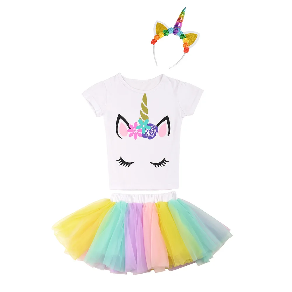 

Europe And America New Style Rainbow Gauze Set Tutu Skirt Set CHILDREN'S Suit Cross Border for Manufacturers Direct Selling