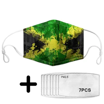 

2020 Hot Sale Jamaica Flag Print Fashion Mask for Sun Protection Face Women Female Dust Masks with 7pcs PM2.5 Washable Custom