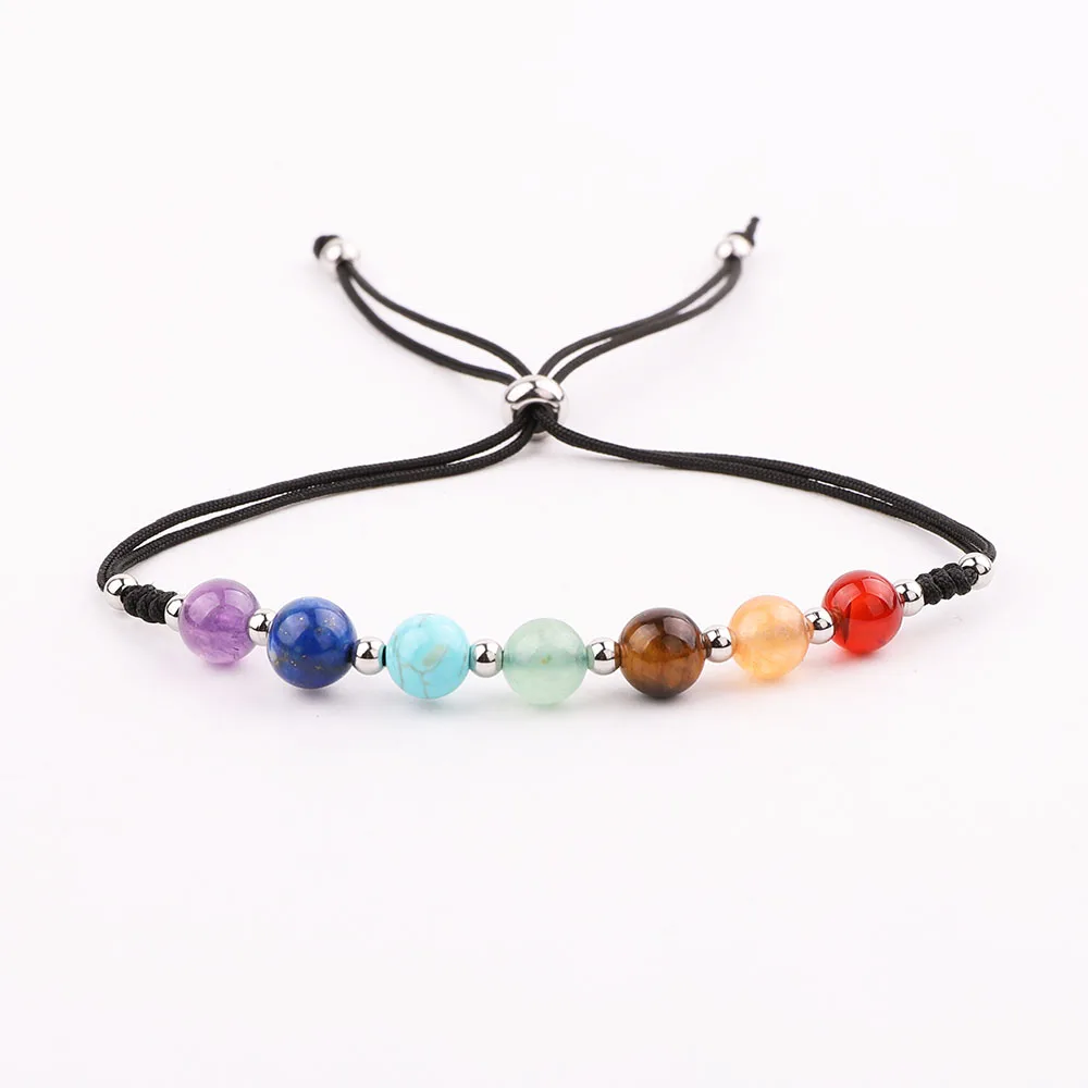 JARAVVI New Style Natural Stone 7 Chakra Beads Handmade Stainless Steel Adjustable Bracelet Women Jewelry Gift
