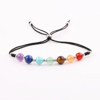 JARAVVI New Style Natural Stone 7 Chakra Beads Handmade Stainless Steel Adjustable Bracelet Women Jewelry Gift