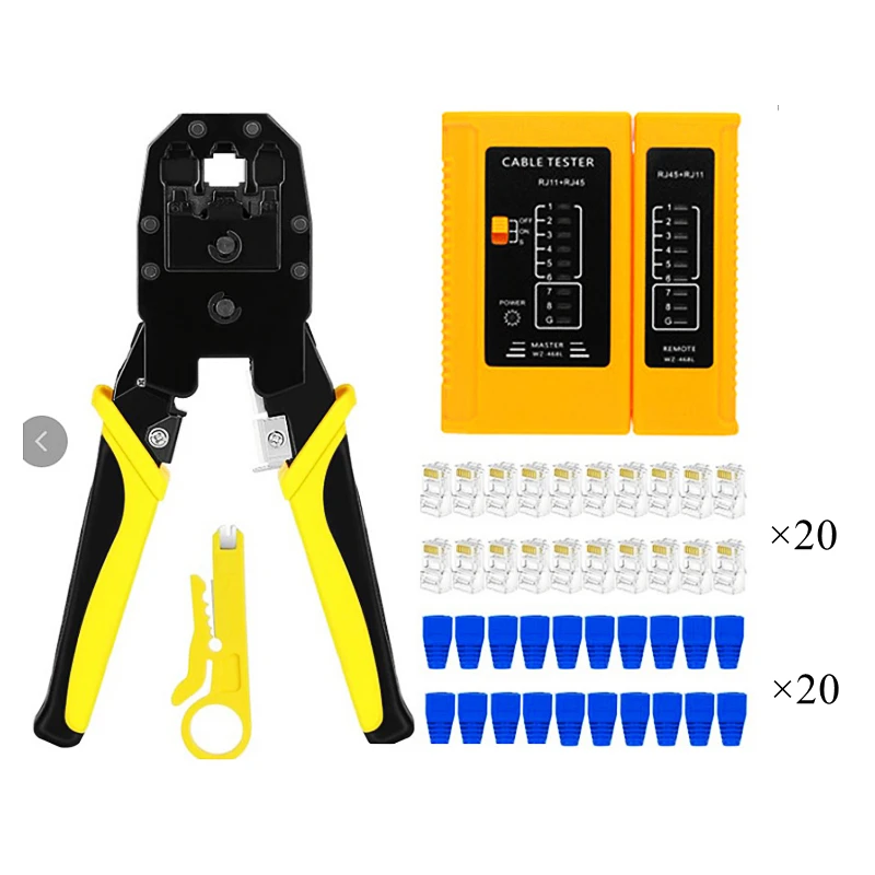 HTOC RJ45 RJ11 RJ12 Network Repairing Plier Tool Kit with Cable Tester Wire Stripper Spring Clamp Crimping Tool Crimping Pliers 