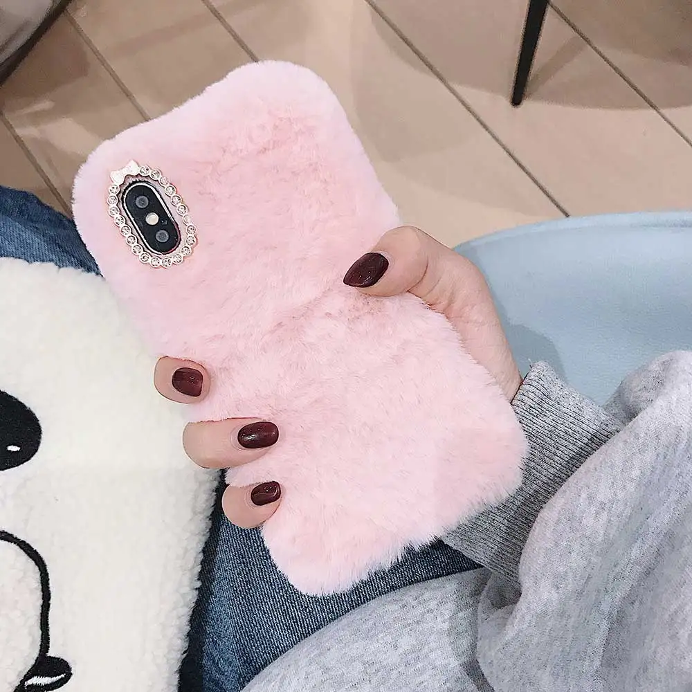 Pink Fluffy Rabbit Silicone Bunny Plush cover For Xiaomi Mi 8 9 Se A2 lite Xiaomi Mi 9T Pro K20 Redmi 8 T 8A 7A 4A 5A Note 5 6 7 Case - Цвет: Pink