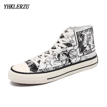 

YHKLERZU Men's Vulcanize Shoes Classic Canvas Shoes Anime print Solid Lace-up High-Top Casual Sneakers Low-cut Canvas Shoes