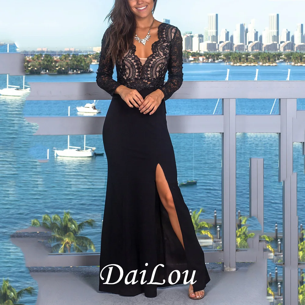 evening wear for women Black Evening Dresses Shealth Long Sleeve Jersey Slit Sexy Backless Long Dubai Saudi Arabic Evening Gown Prom Dresses 2021 formal gowns