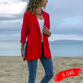 

Slim Blazers Women Autumn Suit Jacket Female Work Office Lady Suit Black None Button Business Notched Blazer Coat Fashion
