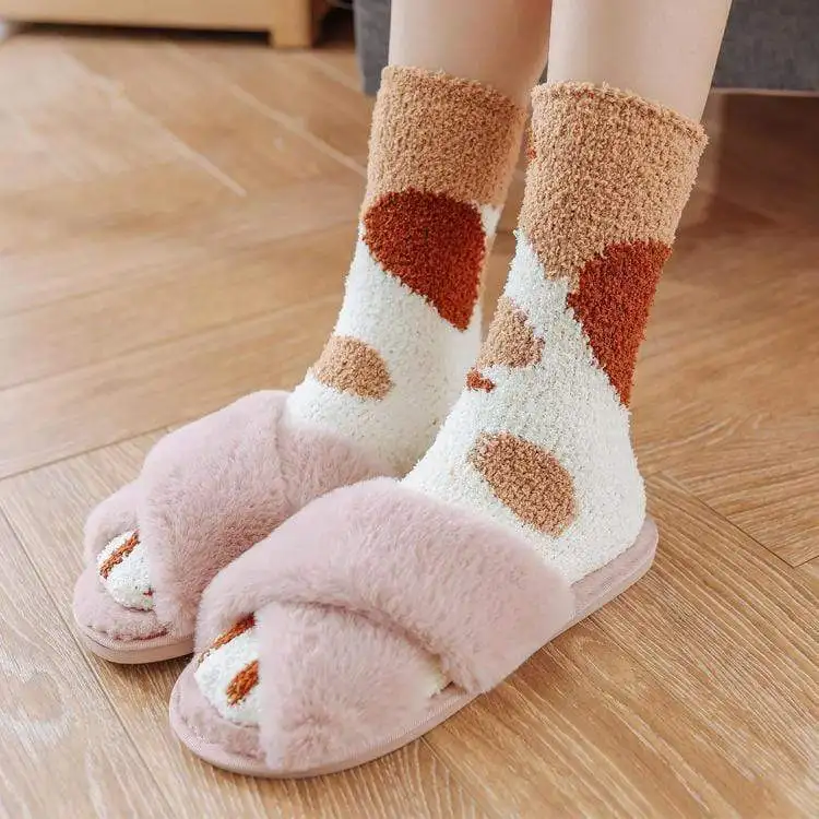 Повседневные милые женские носки пушистые теплые тапочки носки зима осень пушистые домашние носки для девочек с кошачьими лапами чулочно-носочные изделия, Лидер продаж