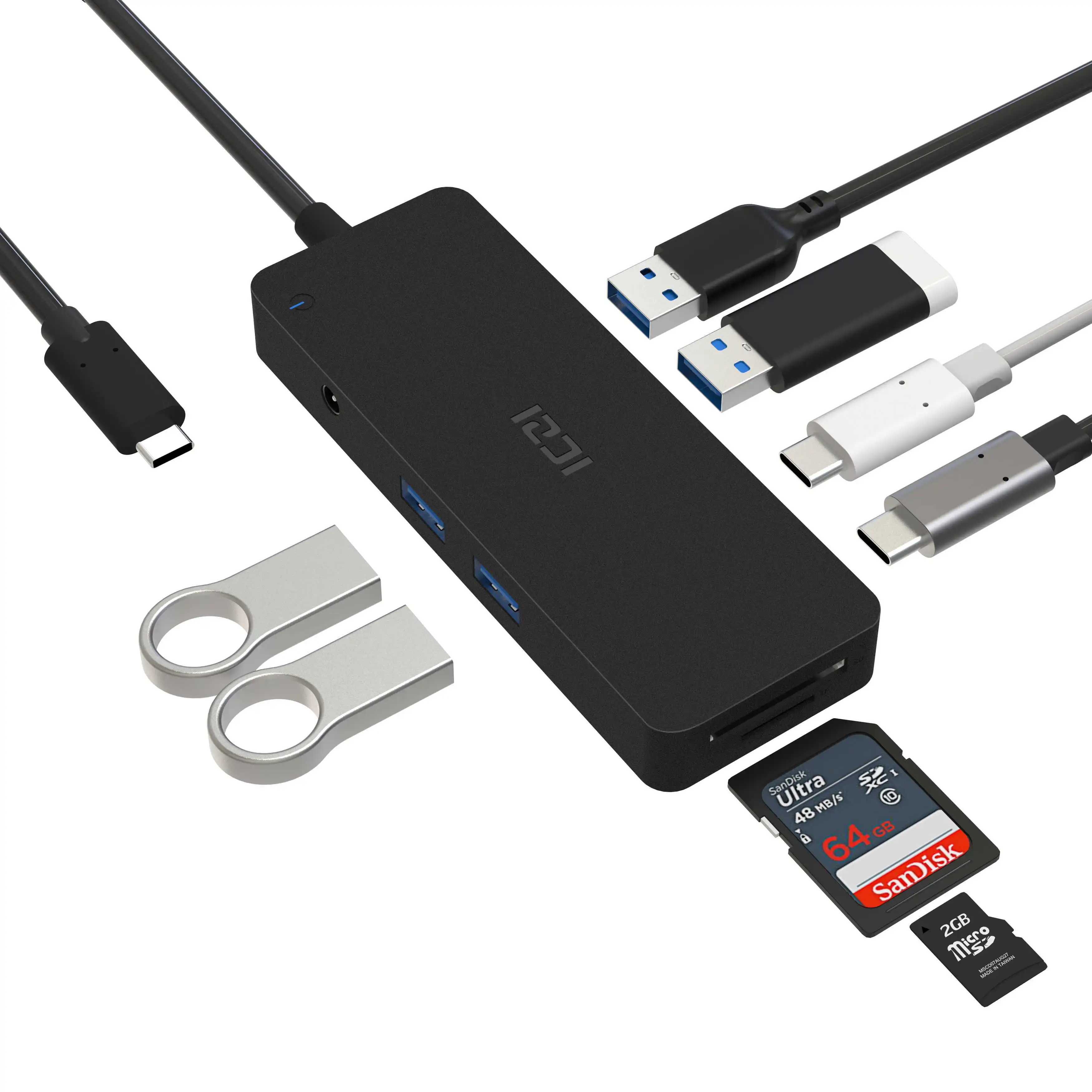 ICZI 8 в 1 USB C концентратор type C до 4 USB 3,0 портов+ кардридер(SD+ TF)+ 2 USB C порт для передачи данных для Macbook Pro huawei Matebook X