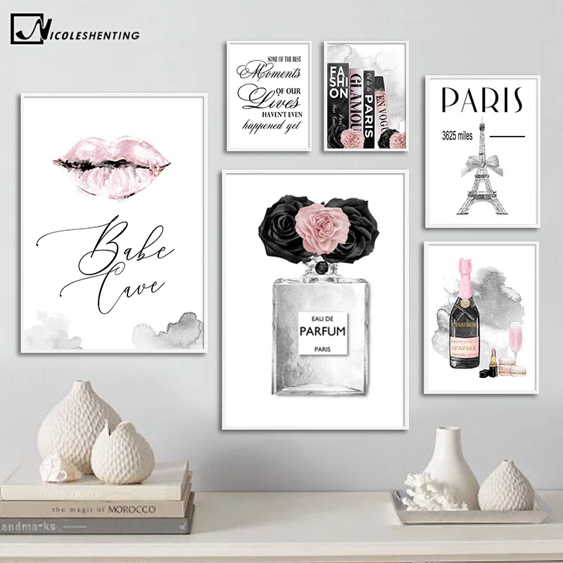 

Champagne Perfume Fashion Book Poster Makeup Canvas Print Wall Art Painting Salon Beauty Decoration Picture Girl Room Home Decor