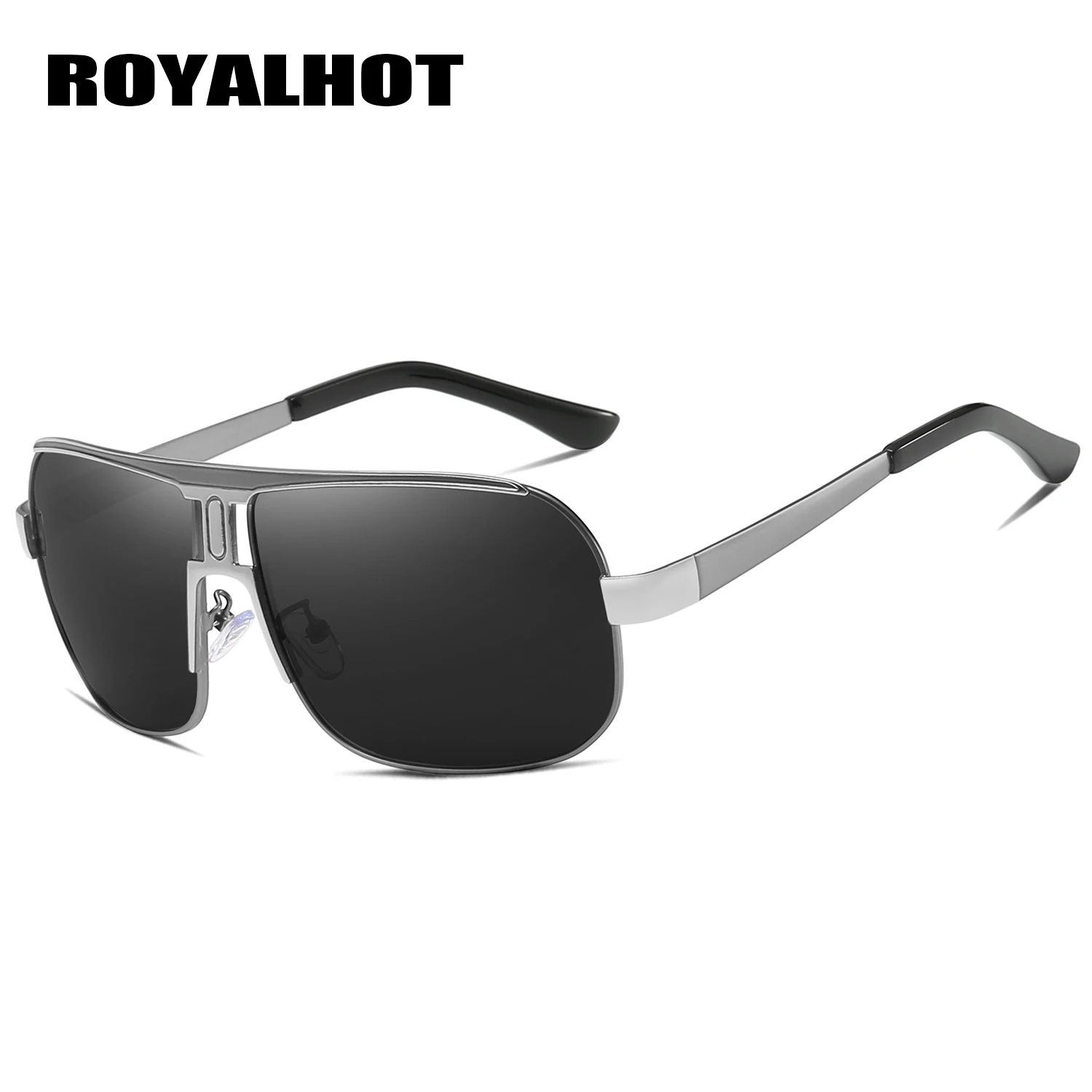 RoyalHot, мужские, женские, поляризационные, сплав, квадратная оправа, негабаритная оправа, солнцезащитные очки для вождения, солнцезащитные очки, очки, Oculos masculino, мужские, 60041 - Цвет линз: Grey