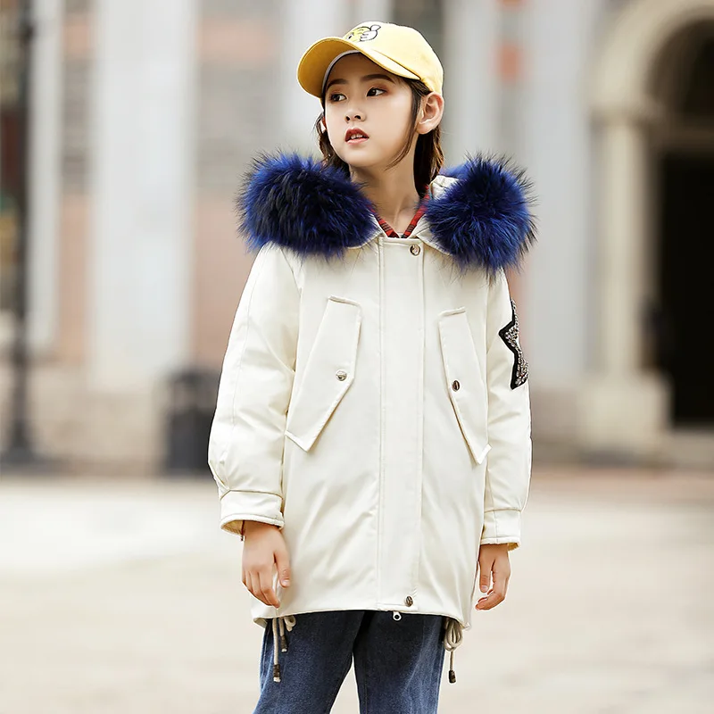 

Winter Down Jacket Girls Fashion Kids Girls Jacket Children Plus Thick Velvet Jacket Big Virgin Long Warm Coat for Cold Winter
