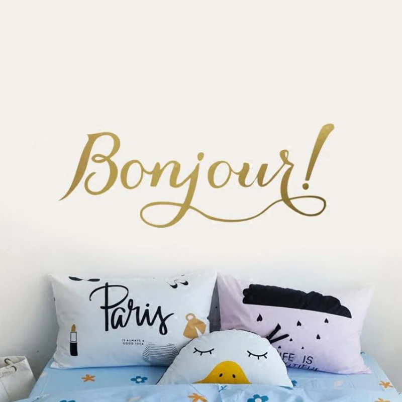 Французский "Bonjour" наклейка на стену с буквенным принтом домашняя наклейка для спальни украшение для детской комнаты монограмма, наклейка для детской комнаты ПВХ надпись на стену