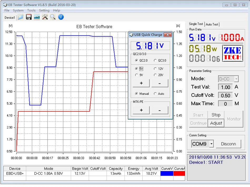 Компьютерное программное обеспечение онлайн USB Тестер DC разряд нагрузочный резистор QC2.0/3,0 MTK-PE триггер напряжение тока монитор емкость батареи