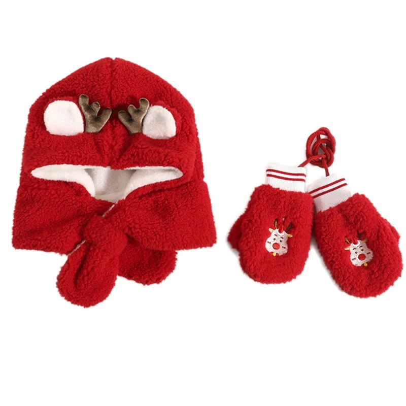 

Hooded Scarf Winter Christmas One Piece Scarf Winter Hat Scarf Gloves Set Kid