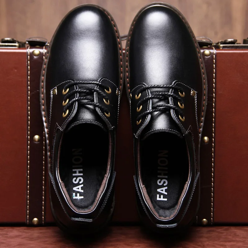 Кожаная обувь мужская повседневная обувь Высококачественная Мужская деловая обувь модные брендовые мужские ботинки черный коричневый A1759