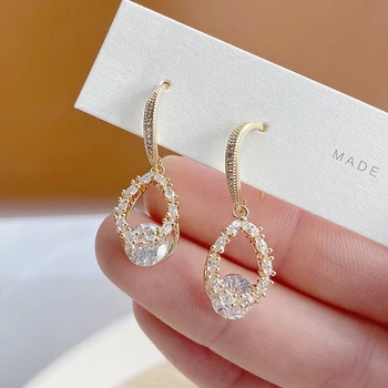 Korean Exquisite Big Rhinestone Women Earring AAA Transparent Zirconia CZ Drop Earrings Wedding Jewelry for Bridal Gift