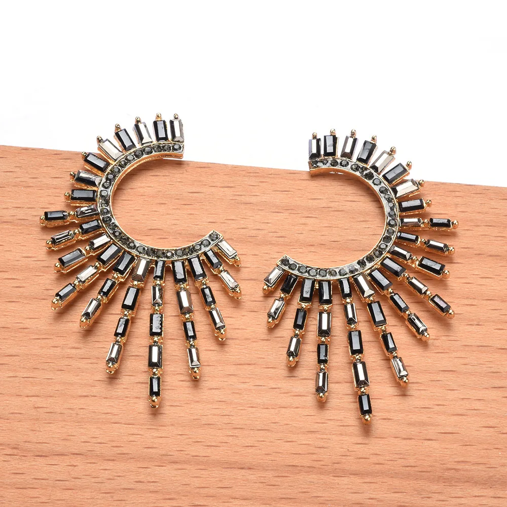 Boho Ethnic Multicolor Crystal Rhinestone Tassel Earrings - On Model