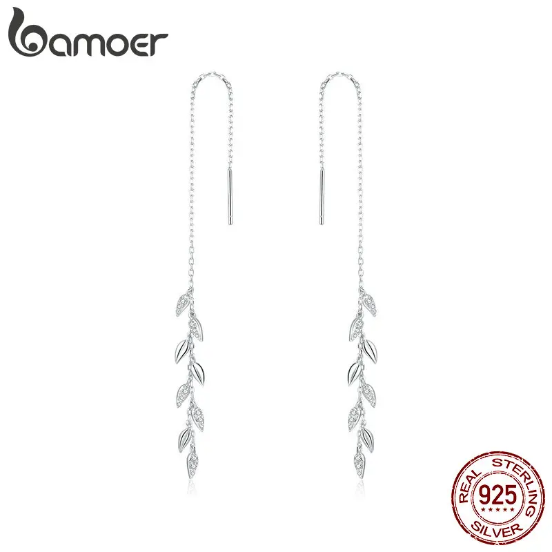 Bamoer 925 пробы Серебристые блестящие пшеничные шпильки для ушей серьги девочек эмалированные Асимметричные