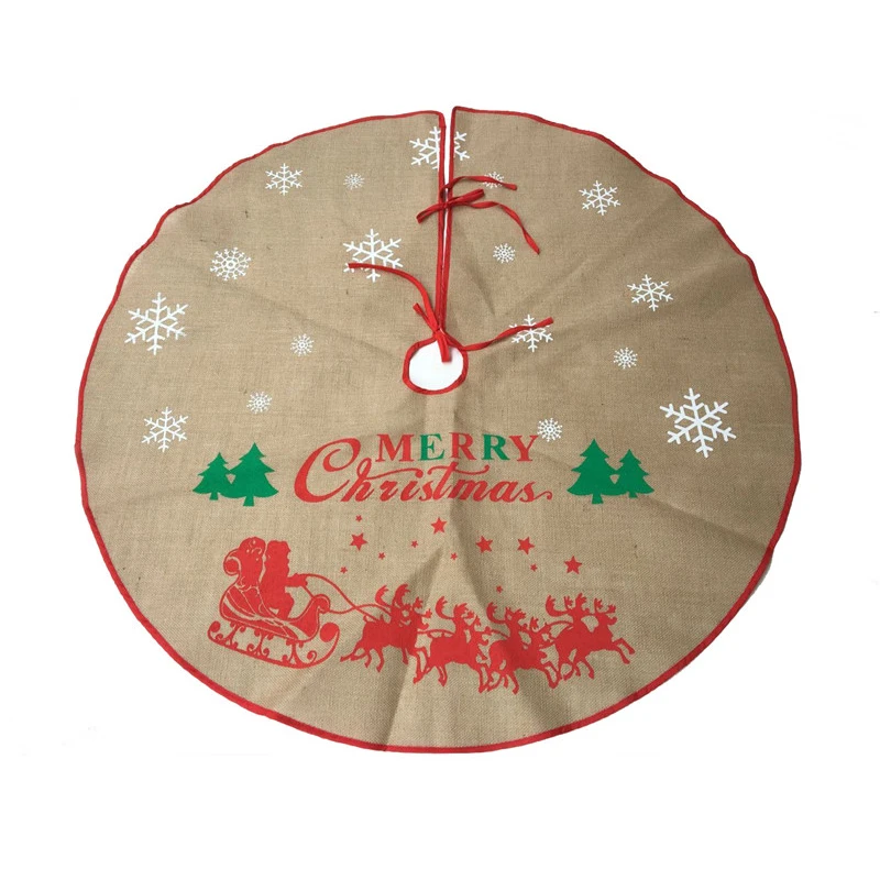 

48inch Retro Merry Christmas Tree Skirt Snowflakes Beige Burlap Linen Xmas Tree Skirts New Year Decorations Party Supplies