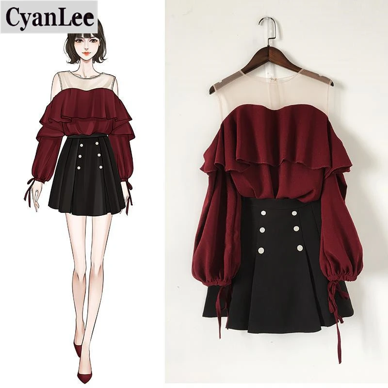 Cyanlee 2020 Summer Women Knitted Pullover Sweater Tops +A Line Draped Solid Skirt Two Piece Sets Female Ruffles Casual Suit Cyanlee 2020 Summer Women Knitted Pullover Sweater Tops +A Line Draped Solid Skirt Two Piece Sets Female Ruffles Casual Suit