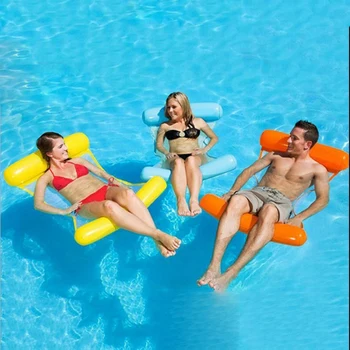 

FOLDABLE DUAL BACKREST INFLATABLE RECLINER FLOATING BED SOFA WITH NET OUTDOORS SWIMMING POOL INFLATABLE HAMMOCK AIR MATTRESS