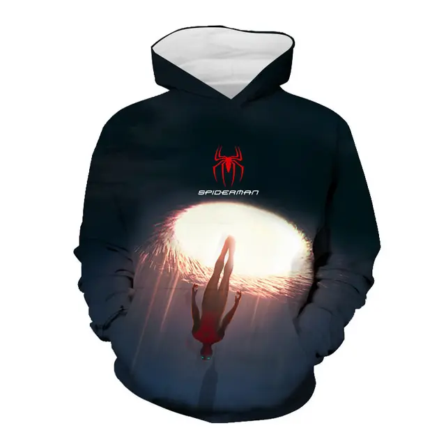New Marvel Movies Spiderman Oversized Hoodies Kids Clothes Boys 3D Printed Casual Pullover Superhero Cartoon Black Sweatshirt Spiderman-50601