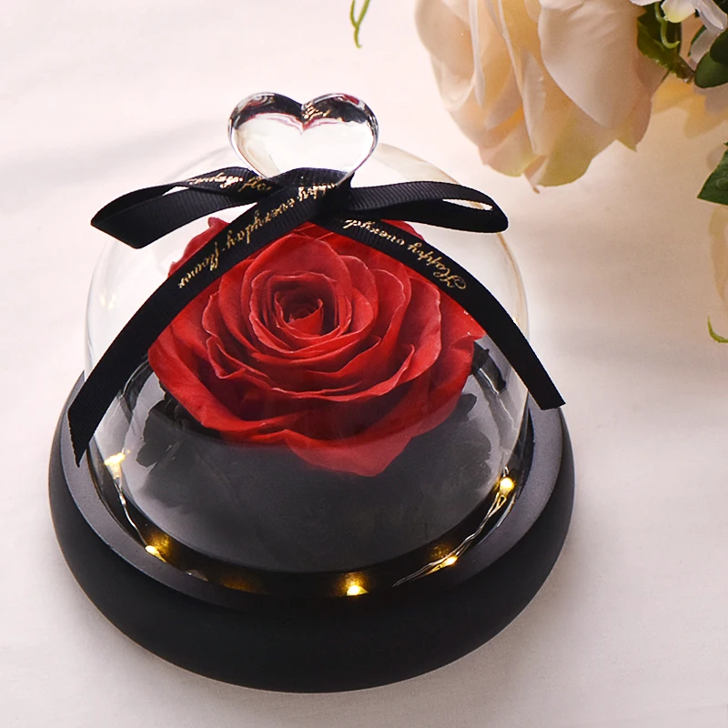Real Red Heart Dome Прямая поставка, красная роза в стеклянном куполе, светодиодный светильник с деревянной основой, подарок ко дню матери Святого Валентина - Цвет: Real Red Heart Dome