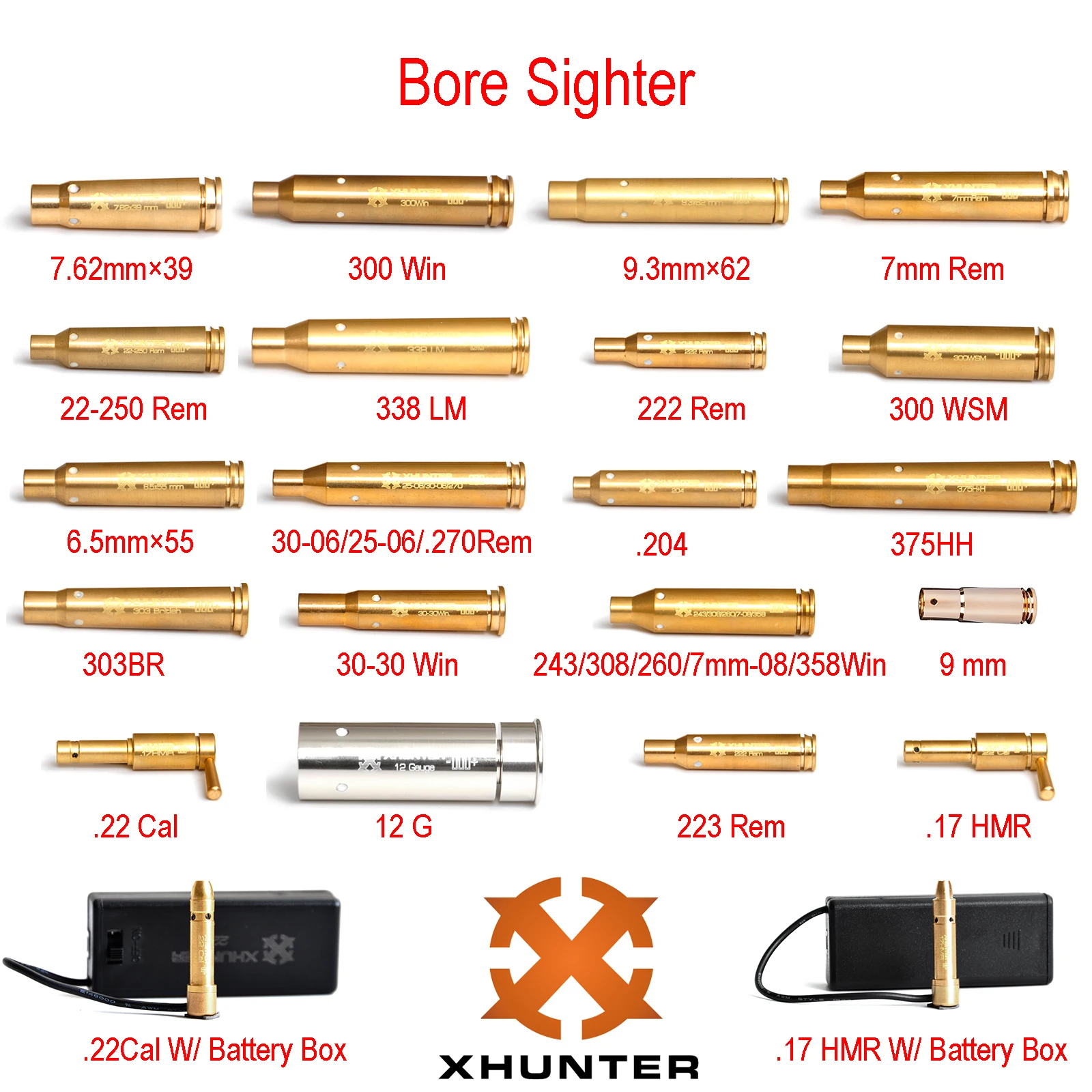 

Xhunter Brass Copper Bore Sighter Laser Boresighter Red Dot Bore Sight Rifle Scope Hunting Shooting Tactical Borsight All Modes