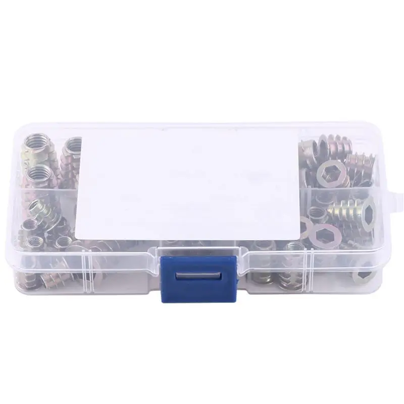

50 Pcs M4/M5/M6/M8/M10 Zinc Alloy Hex Socket Screw Inserts Threaded Insert Nuts Assortment Tool Kit with Plastic Box