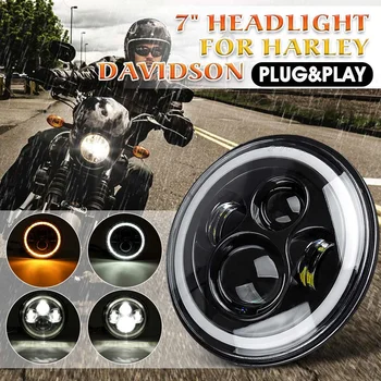 

7" 5.75" LED Car Motorcycle Headlight H4 Moto Headlamp Head Light DRL Halo Ring For Harley Softail Cafe Racer Chopper