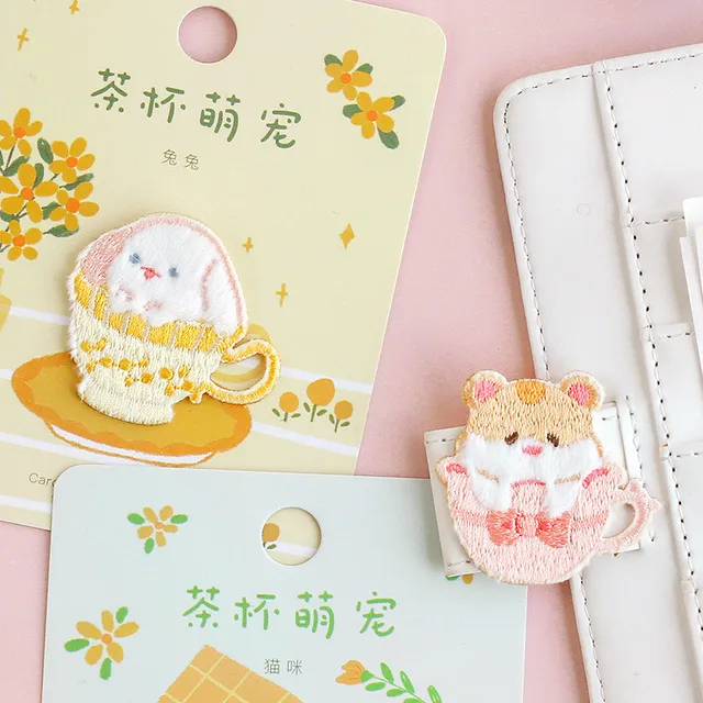Buy AHYONNIEX Cute Cup Cat Embroidery Patches for Bag Jeans Dog Teddy Rabbit Hamster Iron On Patches for Clothes Small Patches Online