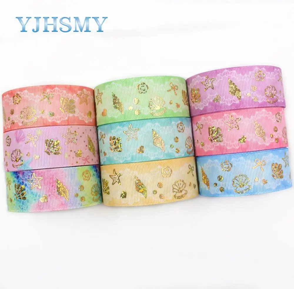 YJHSMY I-19826-200 ,25mm,5yardsBronzed marine pattern printed grosgrain ribbon packaging design, DIY accessories handmade materi
