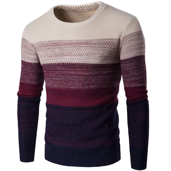 

LASPERAL Men Brand Casual Sweater Agasalho Masculino O-Neck Striped Slim Long Sleeve Patchwork Male Pollover Sweater Clothes