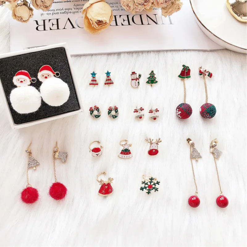 

SP&CITY New Christmas Dangle Earrings For Women Cartoon Snowman Girls Tassel Earrings Christmas Tree 985 Silver Clip Earrings